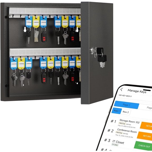 48 Key Lock Box with Key Tracking App Wall Mount Security Cabinet