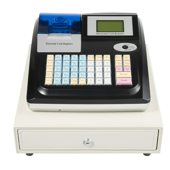 48 Keys Cash Registers with Drawer Box Cash Register for Small Business, Electronic Cash Register Digital LED Display for Retail Store, Supermaket, Restaurant etc (Black)