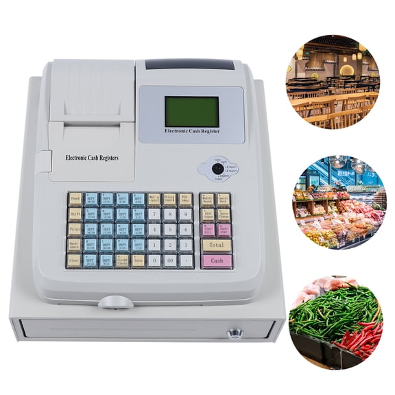 48 Keys Electronic 8 Digital Cash Register, POS System with Cash Tray LED Display for Small Business Retail Restaurant