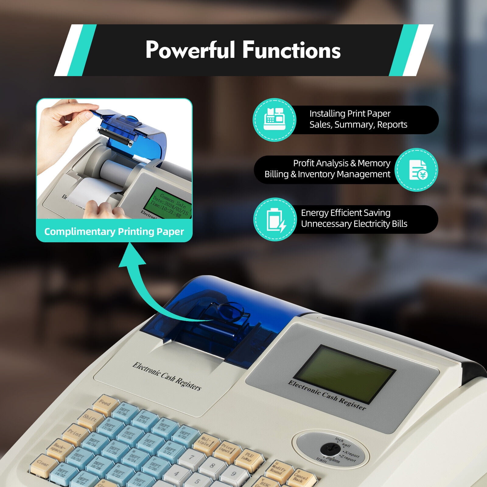 Electronic Check Register 48-Key Electronic Cash Register With Lock Box ...