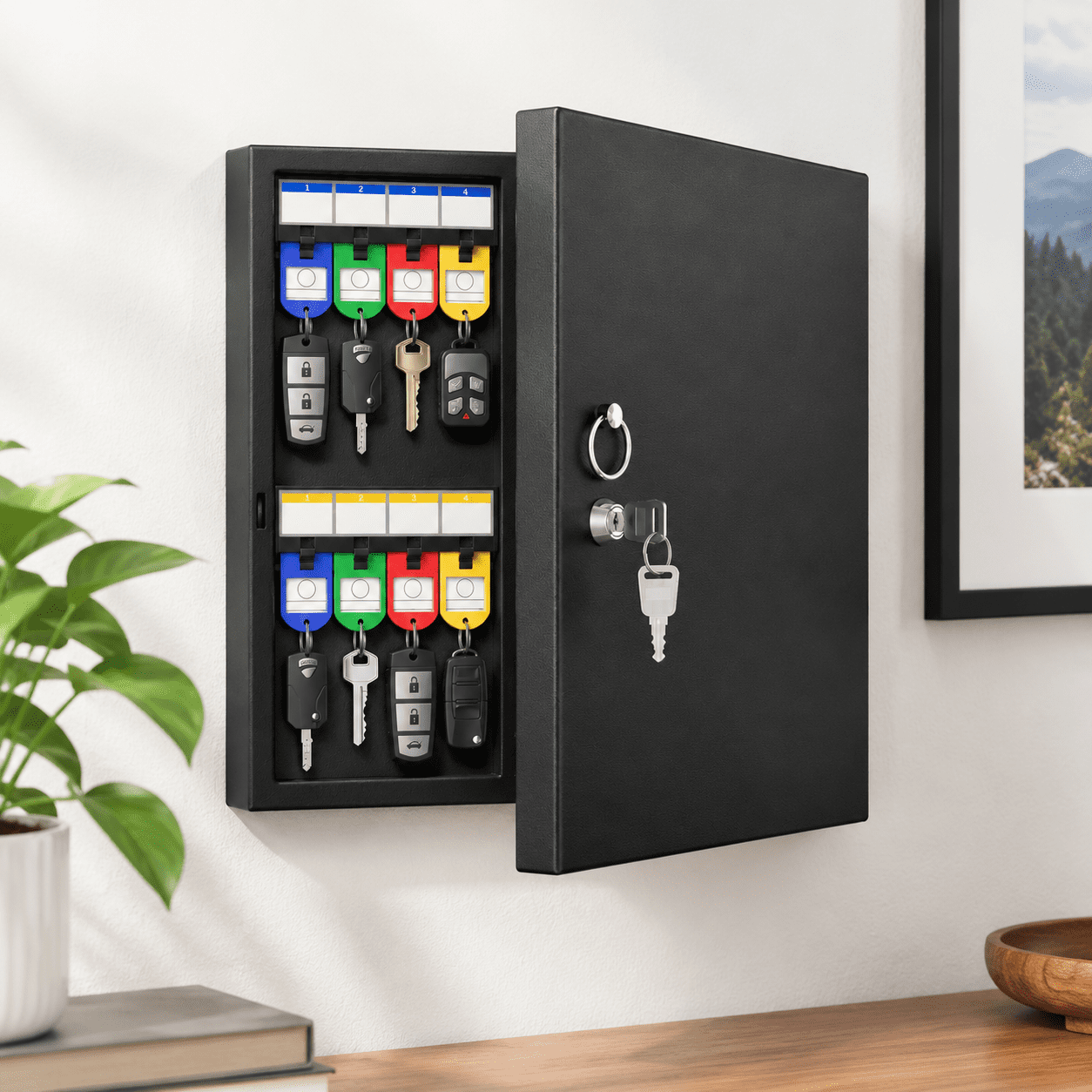 48 Keys Key Lock Box Wall Mount Car Organizer With Writable Racks And ...