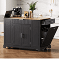thumbnail image 1 of 48" Kitchen Island with Trash Can Storage Cabinet, Rolling Kitchen Island Cart with Power Outlet, 3 Drawers, 3 Open Side Racks for 10 Gallon Garbage Bin, Black, 1 of 9