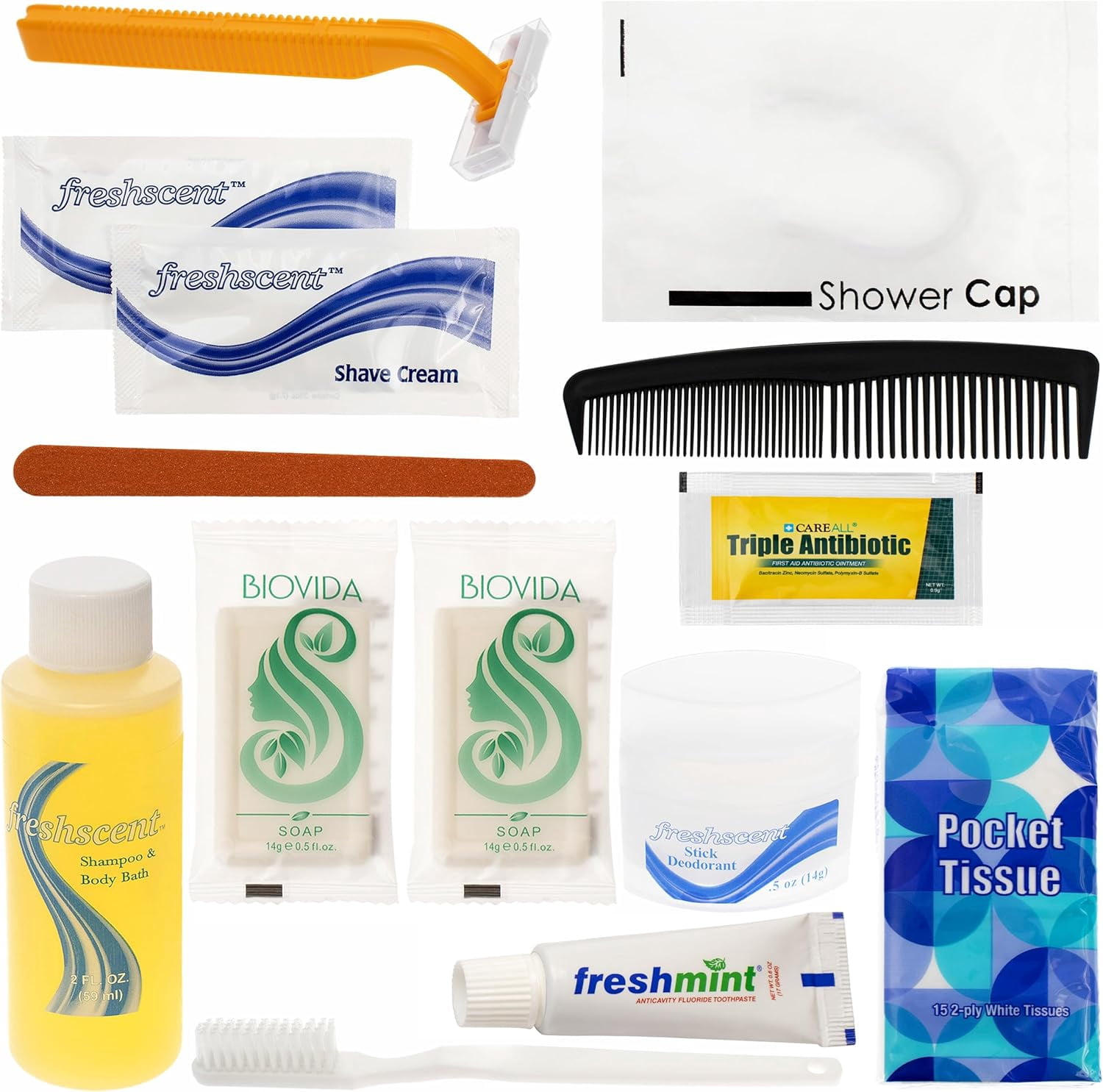 48 Kits - Bulk Case of Wholesale Deluxe 11 Piece Hygiene & Toiletry Kit for Men, Women, Travel, Charity