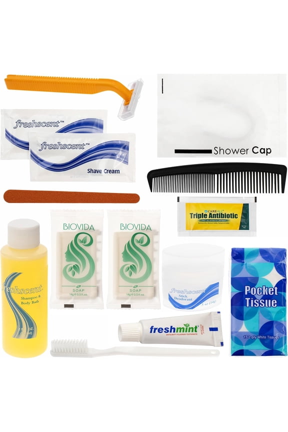 48 Kits - Bulk Case of Wholesale Deluxe 11 Piece Hygiene & Toiletry Kit for Men, Women, Travel, Charity