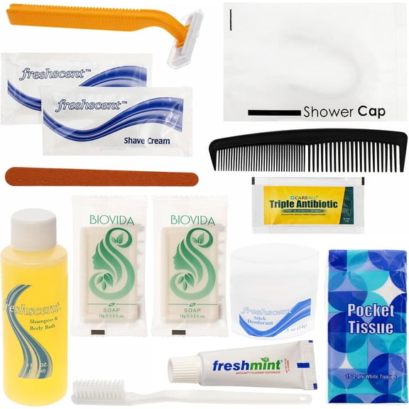 48 Kits - Bulk Case of Wholesale Deluxe 11 Piece Hygiene & Toiletry Kit for Men, Women, Travel, Charity