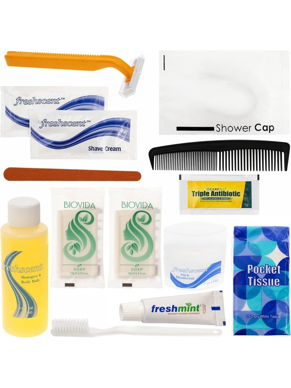 48 Kits - Bulk Case of Wholesale Deluxe 11 Piece Hygiene & Toiletry Kit for Men, Women, Travel, Charity