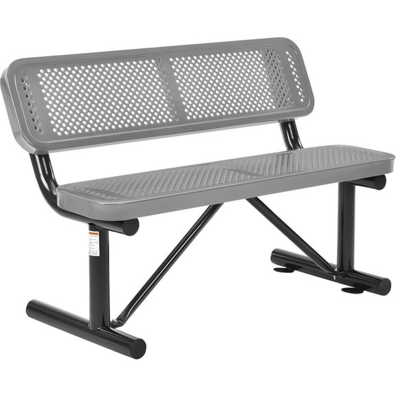 Global Industrial 4' Outdoor Steel Bench w/ Backrest Expanded Metal Gray
