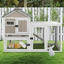 48" L Rabbit Hutch Outdoor Indoor Bunny Hutch Weatherproof, 2-Story Wood Rabbit Cage with Deep Tray, Chew-Resistant Ramp, UV Roof, Bunny House for Small Animal, Expandable Guinea Pig Cage