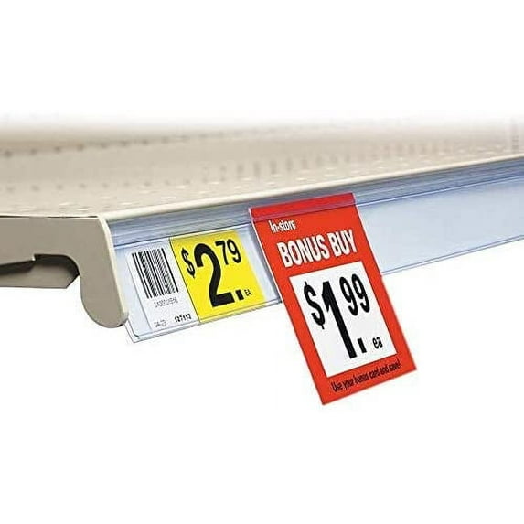 48" L UPC Ticket Channel Label Holder Strip for Gondola Shelf with Sign Holding Grip, White, 100 Pack