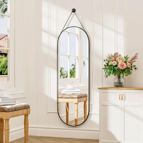 48"L x 16"W Oval Full-Length Hanging Mirror in Black
