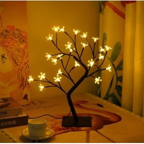 48 LED Bonsai Tree Light Warm White Branch Potted Night Light, 0.52m Height DIY Bendable Branches, Clear Flower Design Stable Iron Base, Battery Powered For Home Bedroom Office Christmas Party Decor