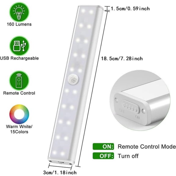 48 LED Under Cabinet Lighting Wireless, 15 Colors Changeable Rechargeable RGB Under Cabinet Lights Remote Control Under Counter Lights Mini Night Light Bar for Indoor Display Shelf, 4 Pack