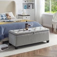 thumbnail image 1 of 48" Large Storage Bench, Modern Velvet Accent Ottoman with Legs, Storage Space, End of Bed Footrest Stool for Bedroom, Entryway, Living Room, Grey, 1 of 9