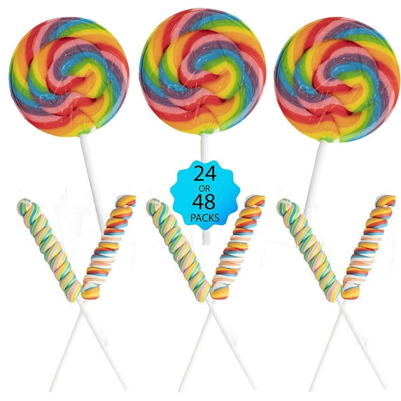 48 Large Swirl Lollipops Rainbow Variety Pack - 24 Rainbow Swirl Suckers & 24 Twisty Unicorn Pops Birthday Party Favors - 48 Pieces