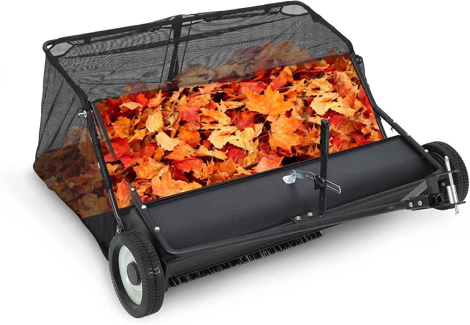 48" Lawn Sweeper Tow Behind, 26 Cu.Ft Capacity Pull Behind Yard Sweeper Large Leaf Collector, Leaf & Grass Catcher with Adjustable Brush Height & Dump from Seat Handle for Yard, Farm, Garden