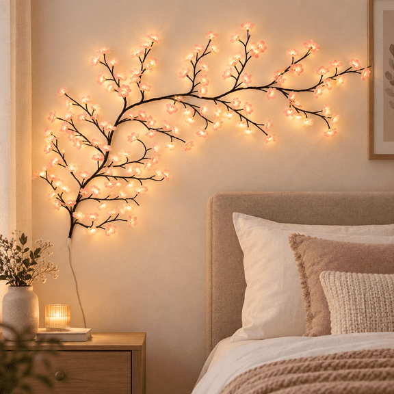 48 LED Blossom Branch Lamp Flexible DIY Shape Floral Wall Light for Bedroom Living Room Entryway Wall Indoor Ambient Seasonal Home Decor