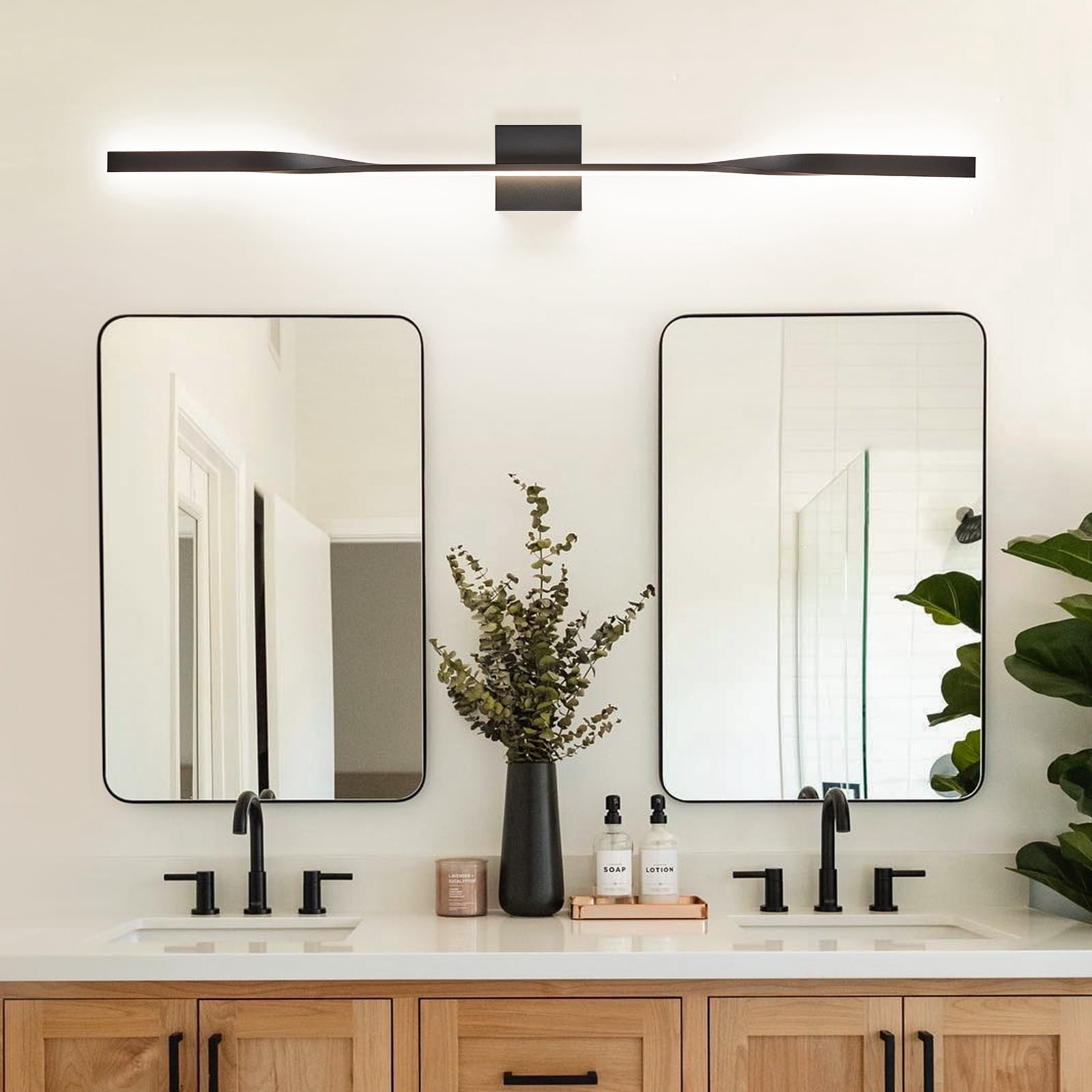 48” Long Bathroom Vanity Light with Remote, Hardwired Black Wall Mount Lighting LED Wall Lamp Wall Light Fixture for Living Room Bedroom Entrance Foyer