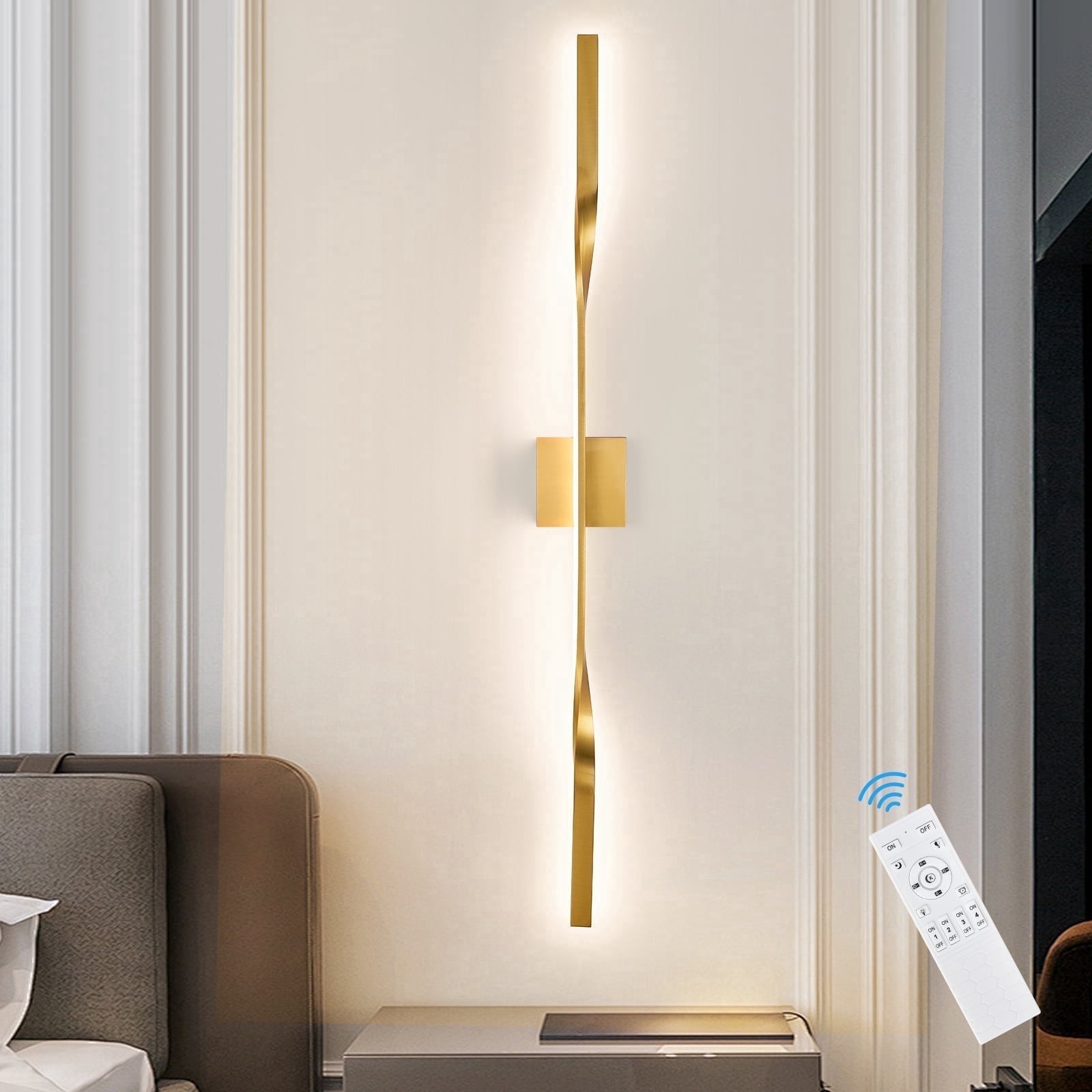 48” Long Gold Bathroom Vanity Light with Remote, Hardwired Wall Mount Lighting LED Wall Lamp Wall Light Fixture for Living Room Bedroom Entrance Foyer