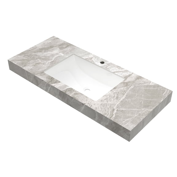 48" MURI Light Gray Sintered Stone Countertop and Undermount Ceramic Basin with One Standard Pre-drilled Faucet Hole, NO Cabinet, NO Faucet and Sink Cover