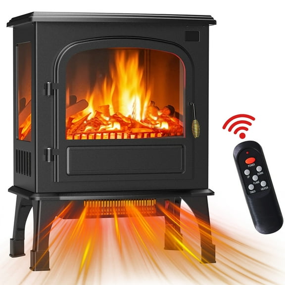 Simenmax Freestanding Electric Fireplace Heater, 26" Electric Fireplace Infrared Stove Heater, 3D Realistic Flame Effects, Adjustable Brightness and Heating Mode, Overheating Safe Design,1500W, Black