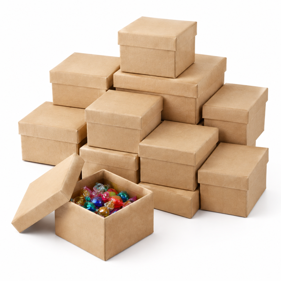 48 Mini 3.9 Inch Square Paper Mache Craft Boxes With Lids For DIY And Gifting