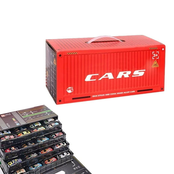 48 Mini Pull-Back Car with Built-in Garage Set,Interactive Alloy Racing Car Toys Bulk,Metal Trucks Toy Vehicles Set with Simulation Looping Tracks Storage Box for Christmas Party Favors