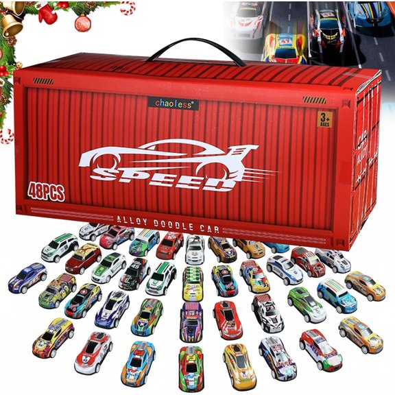 48 Mini Pull-Back Cars with Built-in Garage Set, Bulk Die-Cast Vehicles for Toddler Party Favors and Birthday Decorations