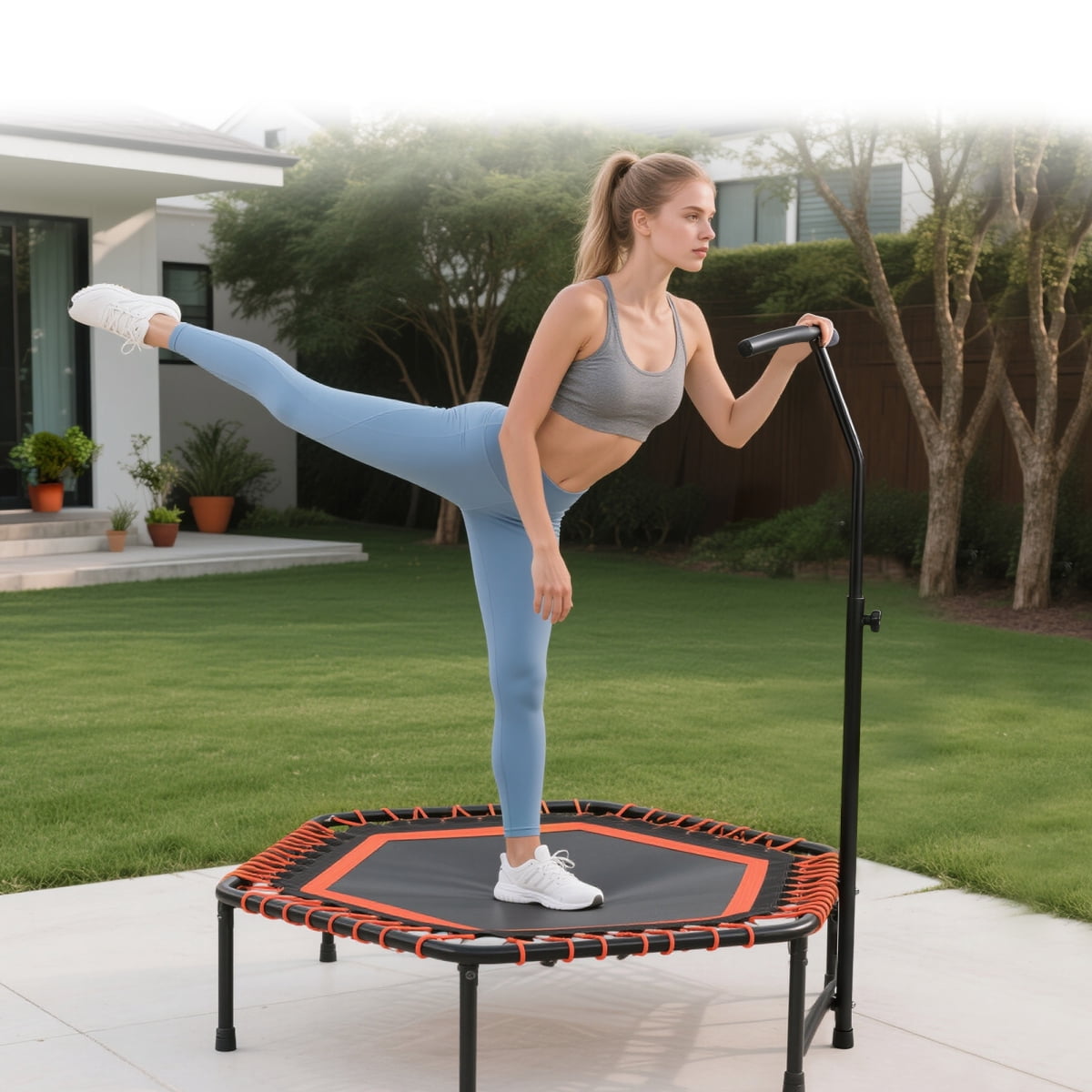 48" Mini Rebounder Trampoline for Adults - 3-Level Adjustable Handle 330LBS, Quiet Bungee for Indoor Outdoor Cardio Training