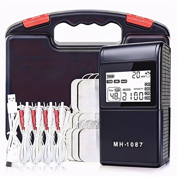 48 Mode TENS EMS Unit, Muscle Stimulator TENS Machine for Pain Relief 4 Channel Electronic Pulse Massager Muscle Massager for Lower Back Neck ShoulderPain Relief with Organizer