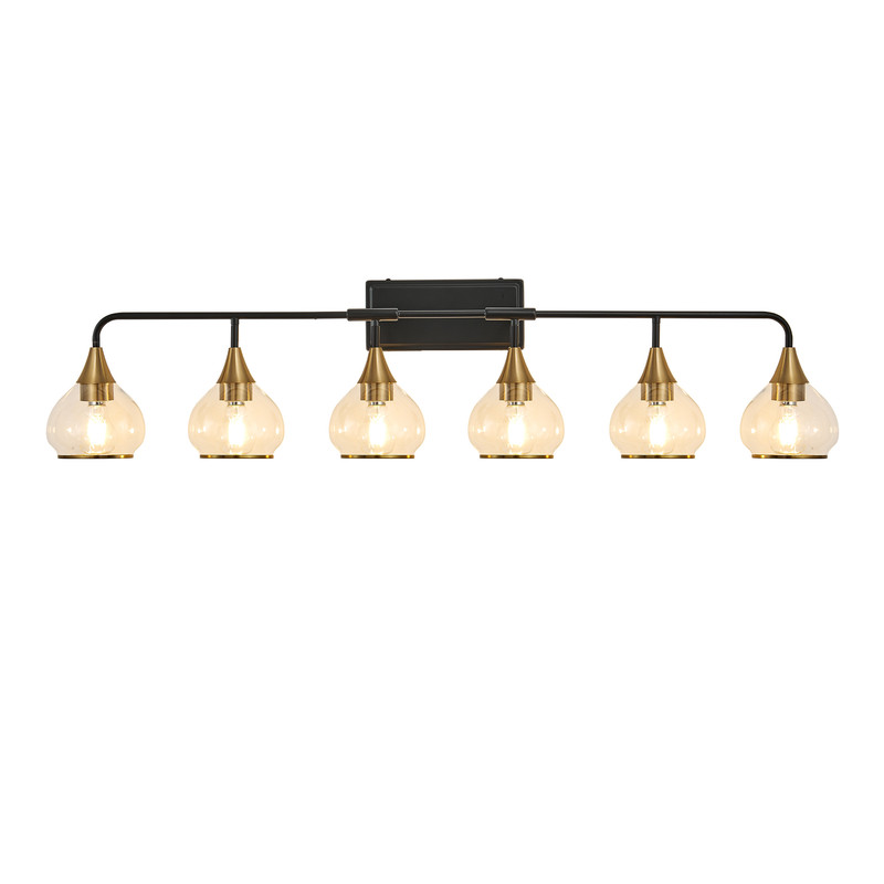 48" Modern Black and Gold 6-Light Bathroom Vanity Light Fixture, Clear Glass Shades Wall Sconce for Mirror, Living Room, or Vanity (Bulbs Not Included)