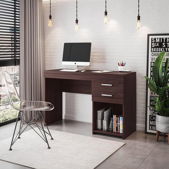 48" Modern Computer Desk with Drawers, Small Desk for Bedroom or Office, Espresso Brown