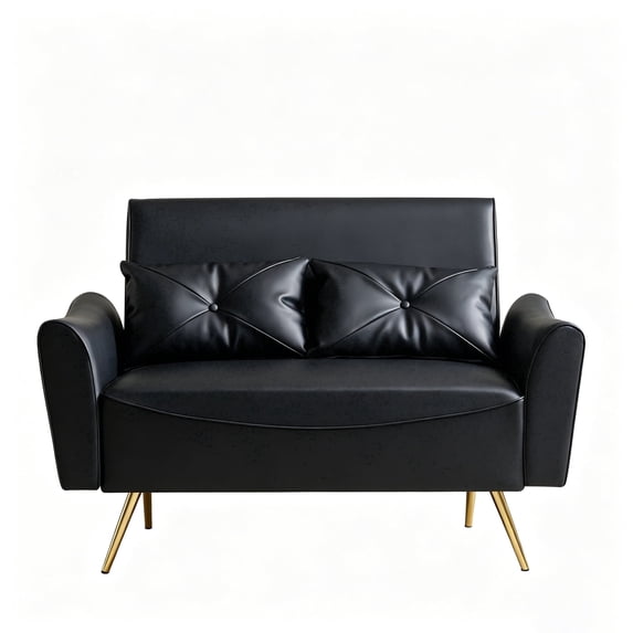 48" Modern Faux Leather Loveseat with 2 Pillows - Small Space Sofa for Living Room, Bedroom, Apartment & Office