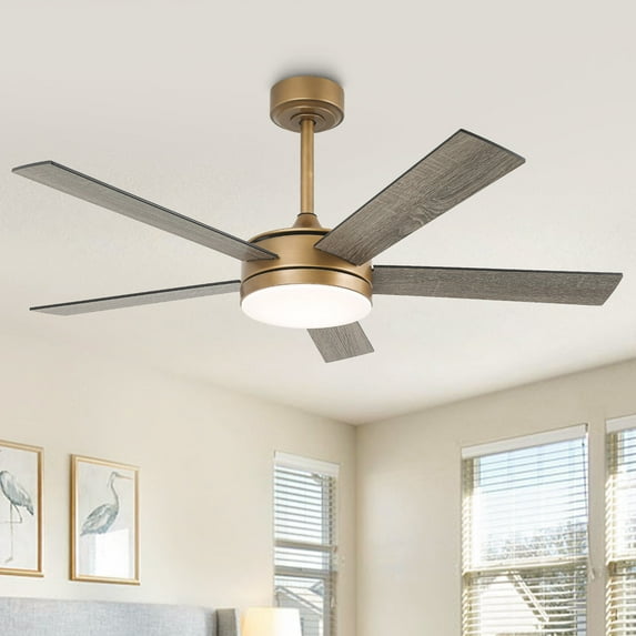 48" Modern Gold Smart Ceiling Fan with Dimmable LED Light and Remote