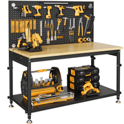 CAMMOO 48" Multifunctional Heavy Duty Workbench for Garage with Pegboard, 2000LBS Load,Adjustable Worktable,Storage Shelf,LED Light, Built-in Power Strip