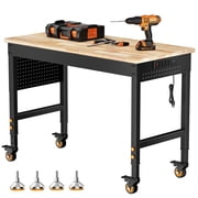 CAMMOO 48 Rolling Workbench with Wheels, Adjustable Height Work Bench for Garage, Heavy Duty Work Table with Pegboard & Power Outlet, 2000 lb Capacity for Workshop DIY