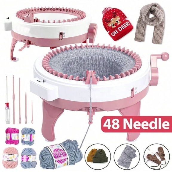 48 Needles Smart Knitting Machine, Circular Double Knit Loom With Row Counter, DIY Knitting Crochet Kit for Adults Beginners Making Hats Socks