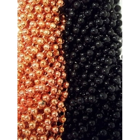 48 Orange Black Round Mardi Gras Beads Party Favors Halloween Necklaces 4 Dozen