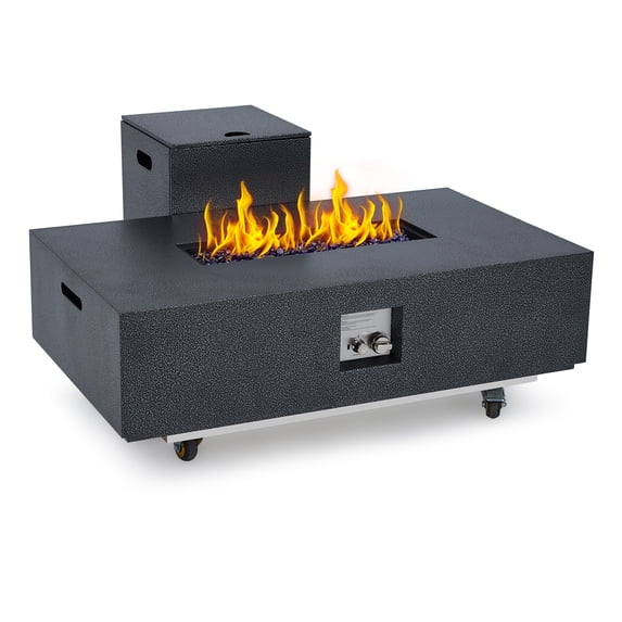 48" Outdoor Propane Fire Pit Table 50,000 BTU Steel Fire Pit with Wind Guard & Waterproof Cover, Convertible to Dining Table for Patio, Deck, Backyard