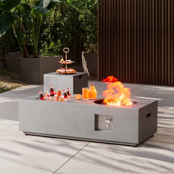 Vornel Grey 48" with Ice Bucket Rectangle Propane Outdoor Table,Gas Fire Pit with 50000 BTU