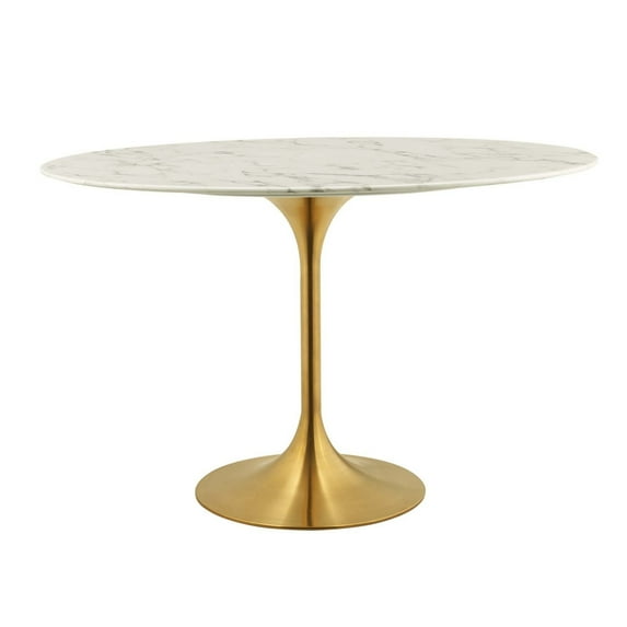 48" Oval Artificial Marble Dining Table with Metal Base, Gold White