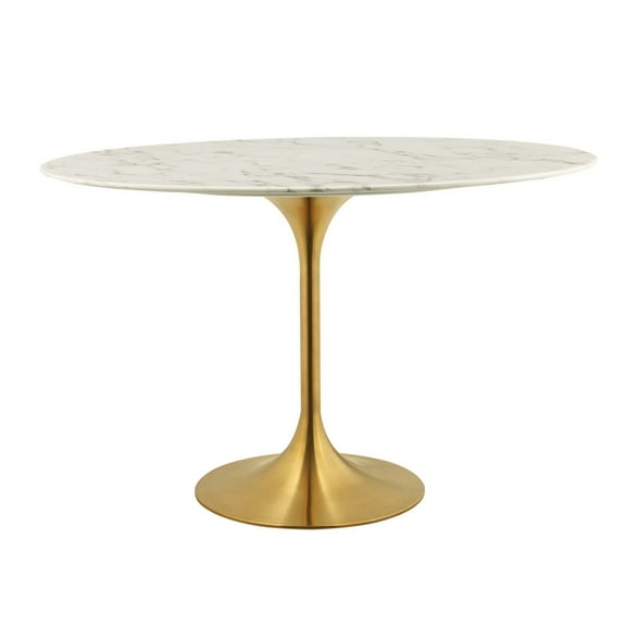 48" Oval Artificial Marble Dining Table with Metal Base, Gold White