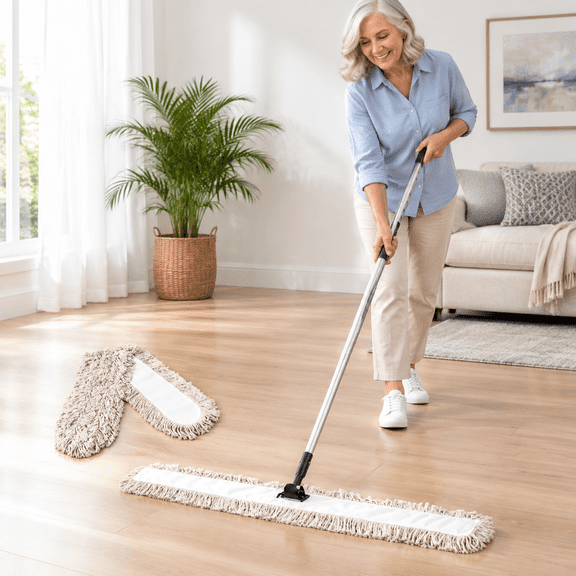 48" Oversized Industrial Dry Dust Mop & Floor Sweeper with Heavy Duty Long Handle
