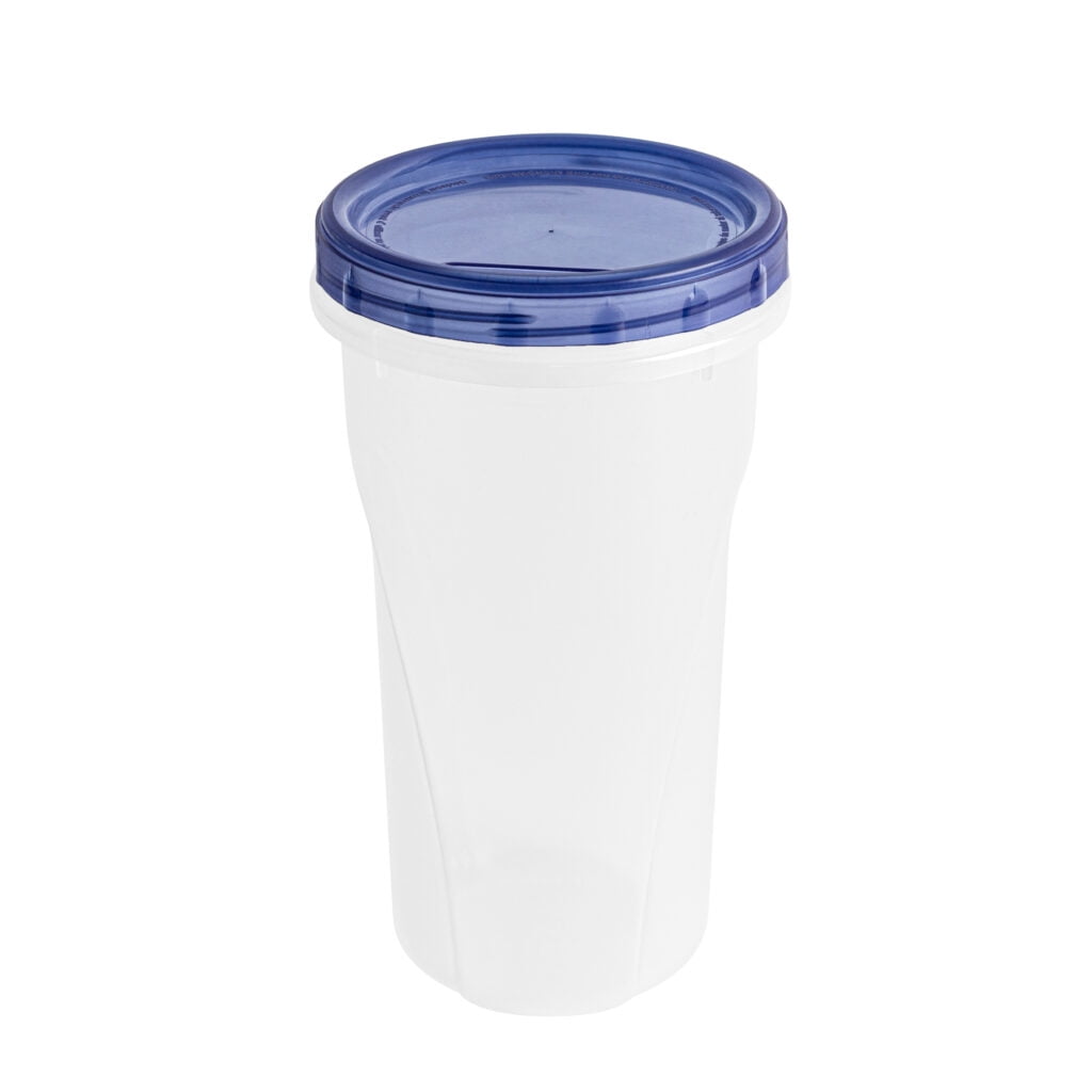 [48 Oz - Blue - 4 Pk] Large Deli Food Storage Screw And Seal Containers 48 Oz Stackable Reusable Mirowave Dishwasher Safe Quality Plastic Twist Cap Canisters 4 Pack
