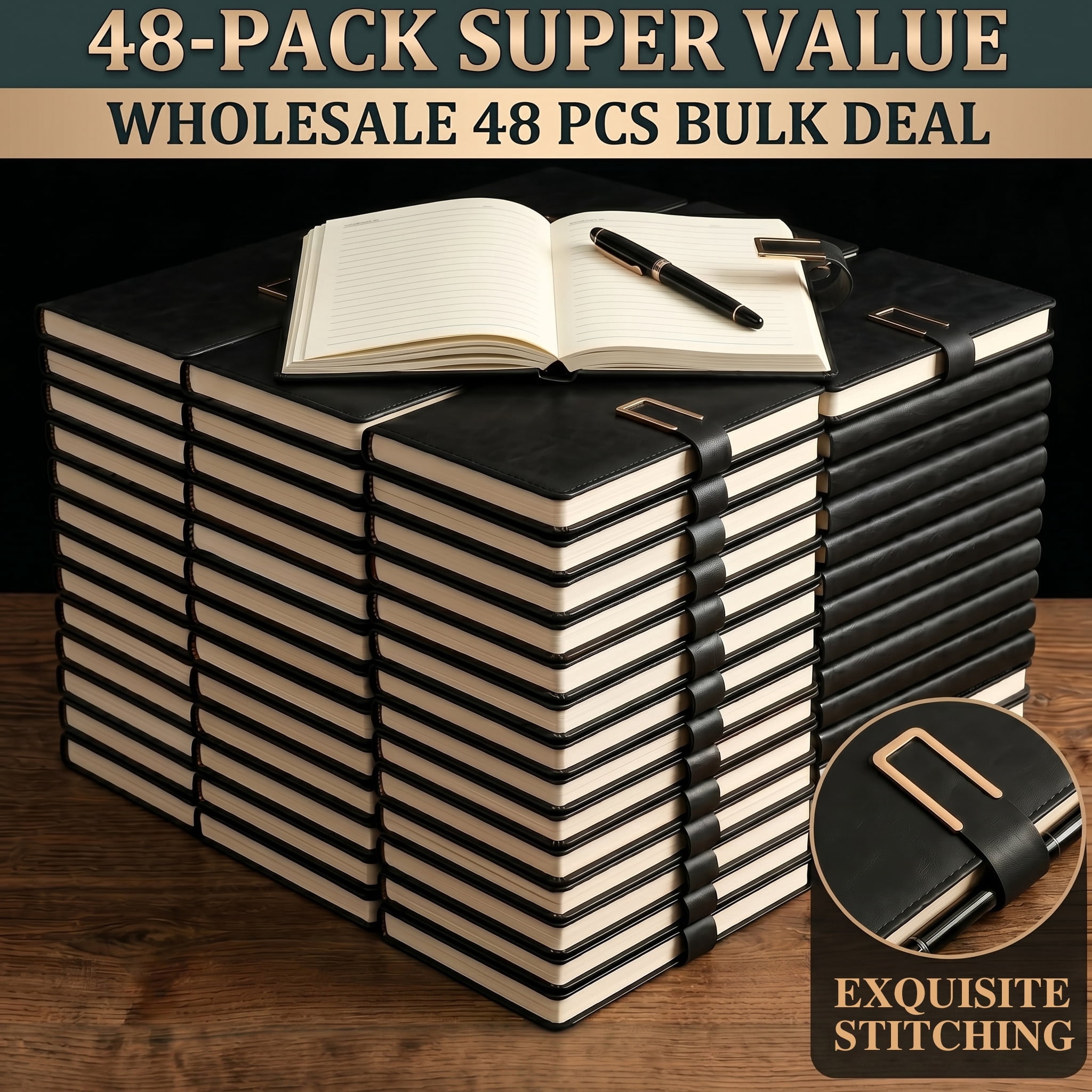 48 PACK Hardcover Leather Notebook, 200 Pages Lined Notebook 80 GSM Thick Durable Paper, Bulk for School Office Business Use, Back to School Supplie, Corporate Procurement Supplie