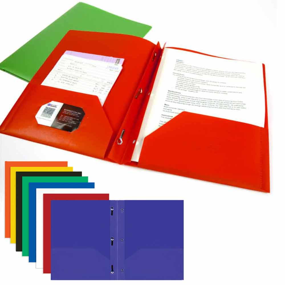 48 PC Plastic Pocket Folders Brads School Folder 3 Prongs Letter Size