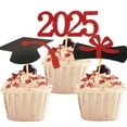 thumbnail image 1 of 48 PCS 2025 Graduation Theme Cupcake Toppers Glitter Class of 2025 Graduation Cap Diploma Cupcake Picks 2025 Graduation Theme Party Cake Decorations Supplies Red, 1 of 3