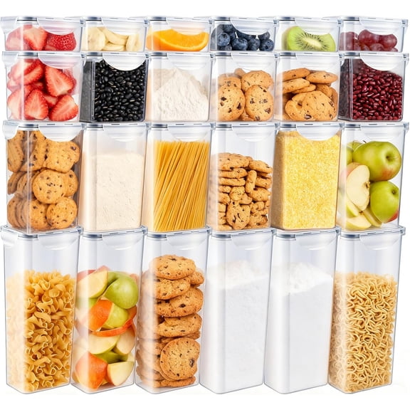48 PCS Airtight Food Storage Containers with Locks (4 Sizes) - BPA-Free Plastic Kitchen & Pantry Organizers, Stackable Leakproof Containers for Flour, Sugar, Cereal,Snack,Pet,Meal Prep