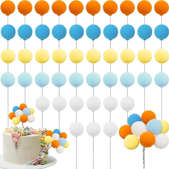 48 PCS Balloon Cake Toppers Multicolor Colors, Topboutique Mini Round Balloon Picks for Cupcakes, Desserts, DIY Crafts, Wedding Baby Shower Birthday Party Decorations