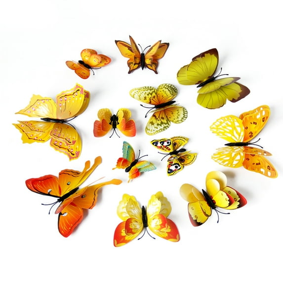 48 PCS Butterfly Room Decor, Home Wall Decor Fridge Magnets, 3D Butterflies Stickers for Party Decorations, Gold