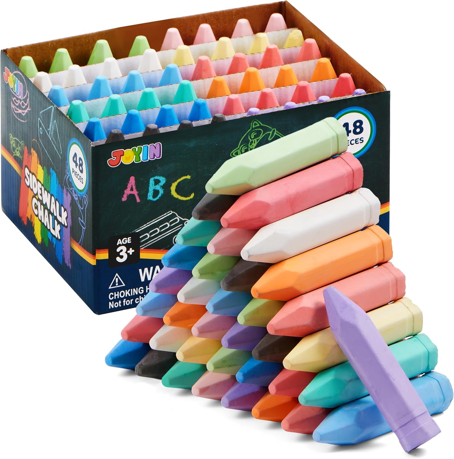 48 PCS Cone Shaped Washable Sidewalk Chalks Set, 12 Colors, Non-Toxic ...